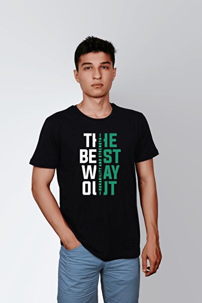 ErTaPassage Negru pentru bărbați Best Way Out cu imprimeu tricou - T5511799