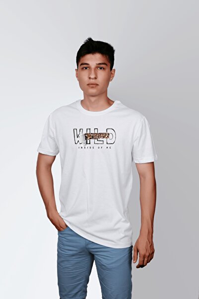 ErTaPassage Beli Divlji Štampano Muškarci T-shirt - T9414636
