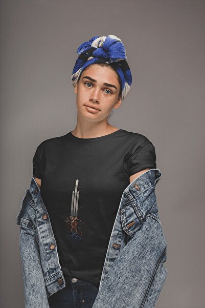 ErTaPassage Black Space Rocket cu imprimeu Femei tricou - T137871