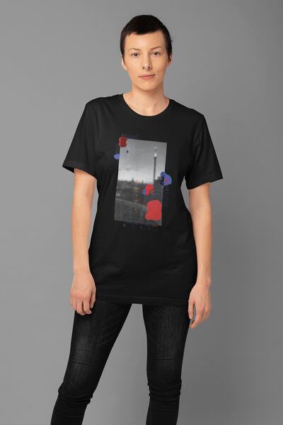 ErTaPassage Orașul abstract negru cu imprimeu Femeie tricou - T4615008