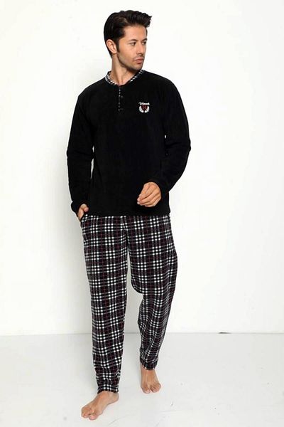 Pijamaevi Schwarzes bedrucktes Polar-Pyjama-Set für Herren von Winner