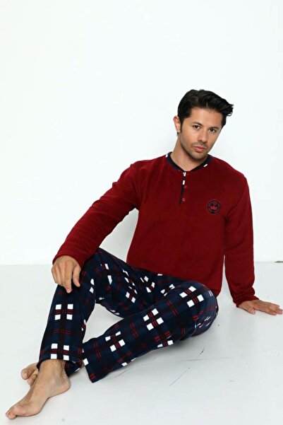 Pijamaevi Bordo Department Baskılı Polar Erkek Pijama Takımı
