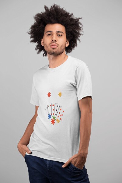 ErTaPassage White Poker cu imprimeu Bărbați supradimensionat tricou - T6241501