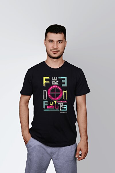 ErTaPassage Bărbați negru cu inscripție Freedom cu imprimeu Standard tricou T...