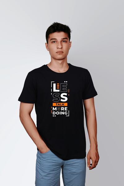 ErTaPassage Negru pentru bărbați cu imprimeu Less Talk tricou - T4073754
