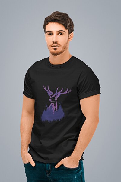 ErTaPassage Black Purple Deer cu imprimeu Bărbați tricou - T1311581