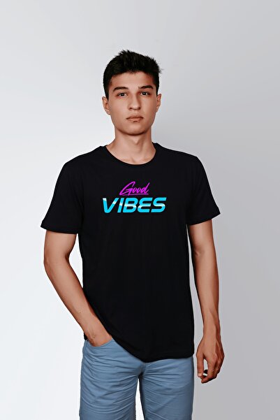 ErTaPassage Μαύρο με τύπωμα oversized Ανδρικό μπλουζάκι - Good Vibes T5073917