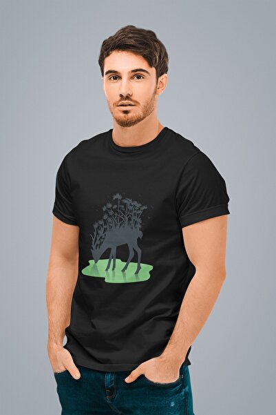 ErTaPassage Tricou standard cu imprimeu Black Forest Deer pentru bărbați 7655624