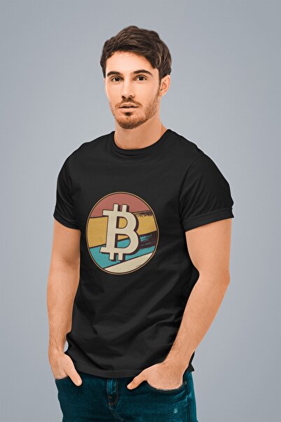 ErTaPassage Μαύρο ανδρικό μπλουζάκι Bitcoin Retro με τύπωμα - T891304
