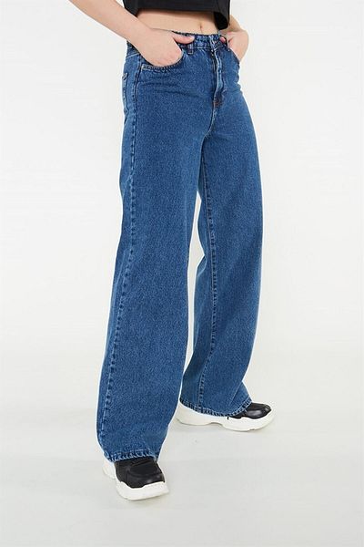 Livik My Women Blue Lycra Pantaloni largi cu talie super înaltă. (super Înalt.) Picior lat.