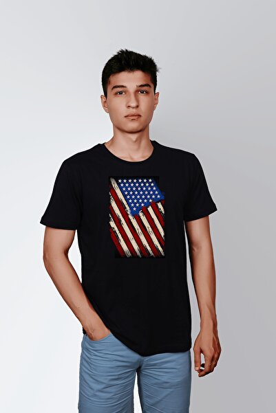 ErTaPassage Μαύρο ανδρικό μπλουζάκι - Εκτύπωση με αμερικανική σημαία, T6955374