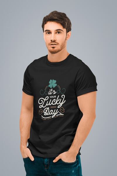 ErTaPassage Crni Srećni Mužjak T-shirt - Dan Štampano , T5573636