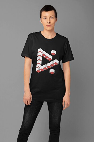ErTaPassage Triunghi abstract negru cu imprimeu Femeie tricou - T5374451