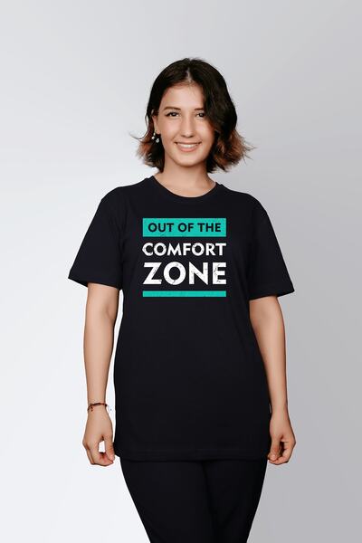 ErTaPassage Чорна футболка Oversize для жінок з принтом - Поза зоною комфорту...