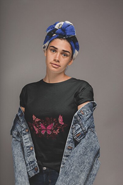 ErTaPassage Fluture negru cu imprimeu Femeie tricou - T633407