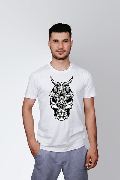 ErTaPassage Bărbați White Skull Warrior cu imprimeu Standard tricou T2014626
