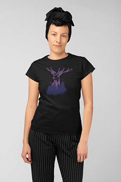 ErTaPassage Γυναικείο μπλουζάκι με μοτίβο μαύρο μωβ ελάφι - T1311581