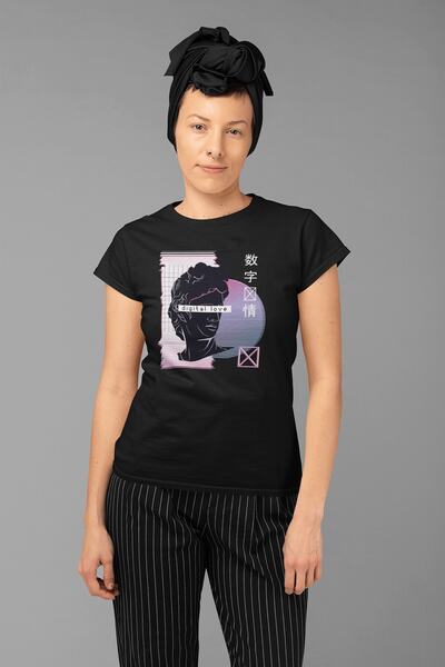 ErTaPassage Black Digital Love pentru femei cu imprimeu supradimensionat tric...