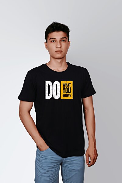 ErTaPassage Bărbați negri cu imprimeu tricou - Face ceea ce crede scris T4546227