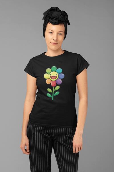 ErTaPassage Black Happy Sunflower Patterned Femei tricou - T526294