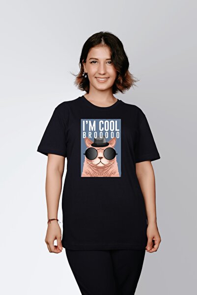 ErTaPassage Negru Im Cool cu imprimeu Femei tricou - T6440328