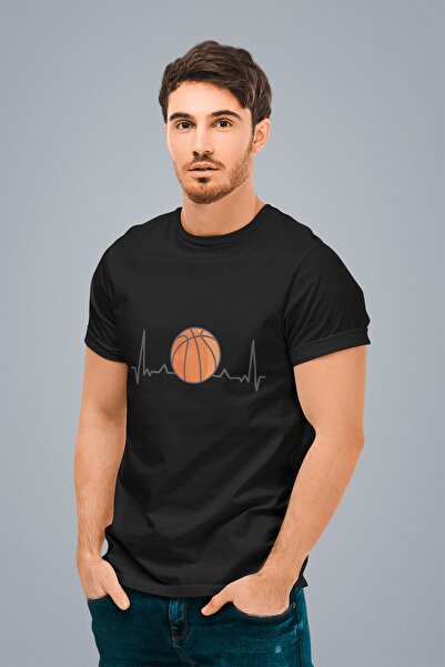 ErTaPassage Košarkaški Heartbeat Štampano Muškarci T-shirt - Crna T5915719