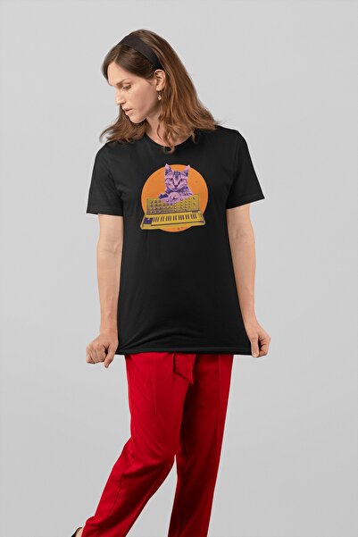 ErTaPassage Черна дамска тениска с синтезатор - T1693755