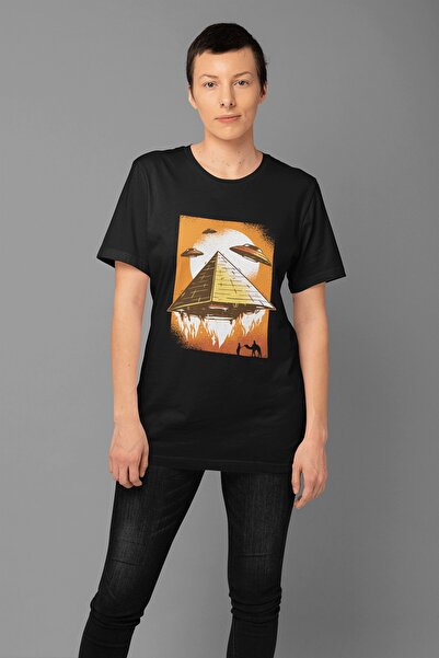 ErTaPassage Pantofi negri Pyramid Ufo cu imprimeu Standard tricou T5395191 pe...