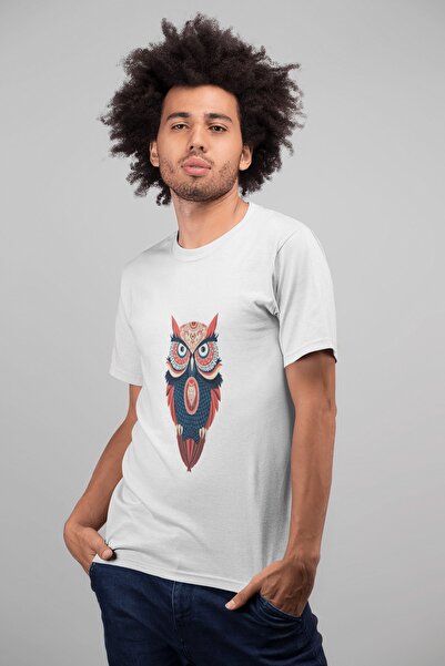 ErTaPassage Alb supradimensionat tricou - Bufniță cu imprimeu , Bărbați T3907378