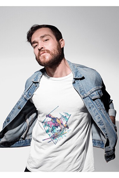 ErTaPassage Alb supradimensionat tricou - Bărbați, Skier cu imprimeu , T7177560