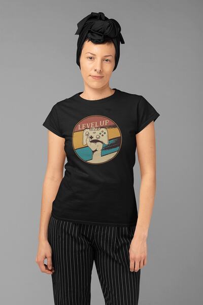 ErTaPassage Negru cu imprimeu supradimensionat Femei tricou - Jump Level T456...