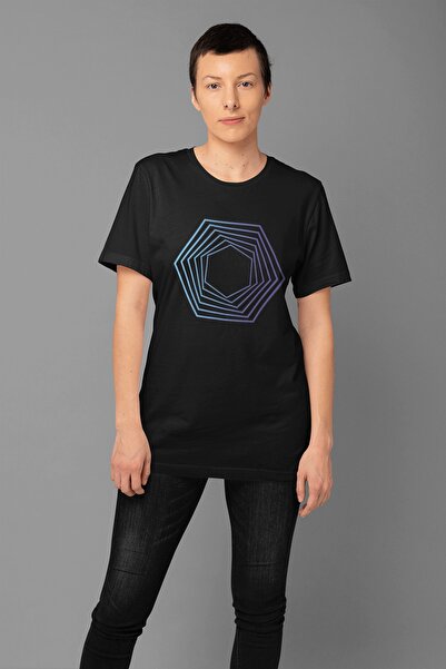 ErTaPassage Hexagon abstract negru cu imprimeu Femeie tricou - T3957549