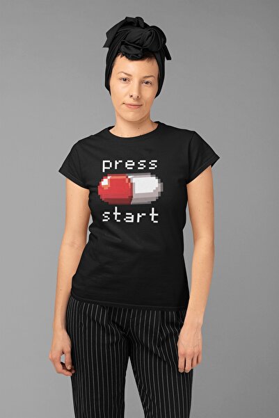 ErTaPassage Black Press Start cu imprimeu Femeie tricou - T366315