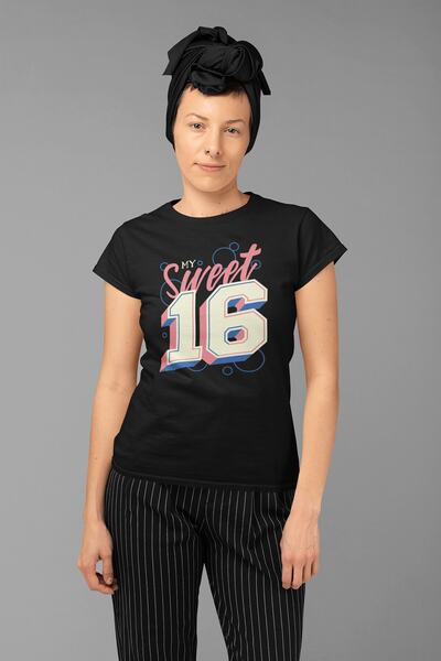 ErTaPassage Black Sweet 16 cu imprimeu Femei tricou - T344703