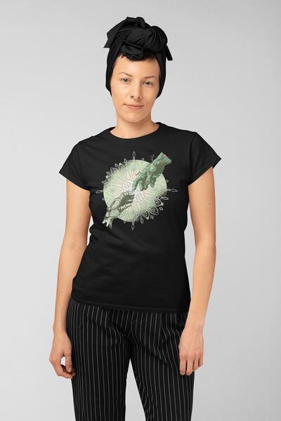 ErTaPassage Tehnologia neagră și natura cu imprimeu Femei tricou - T6577041