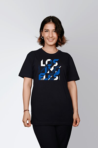 ErTaPassage Los Angeles Printed - Дамска черна стандартна тениска T9246638