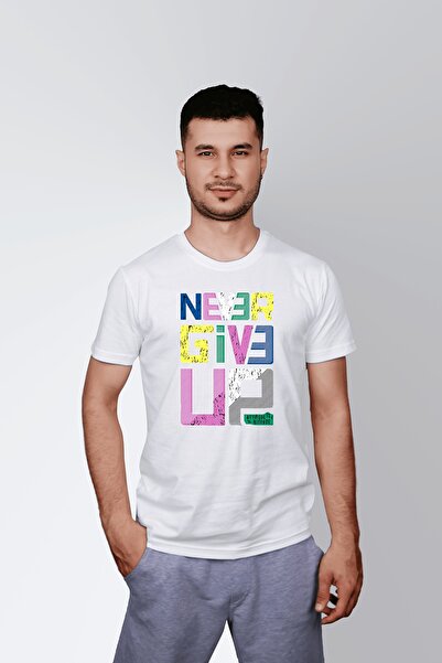ErTaPassage Bărbați moderni albi tricou - Imprimare Never Give Up, T2871986
