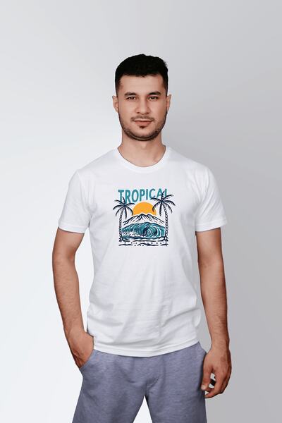 ErTaPassage Ανδρικό μπλουζάκι White Tropical με τύπωμα - T5602066