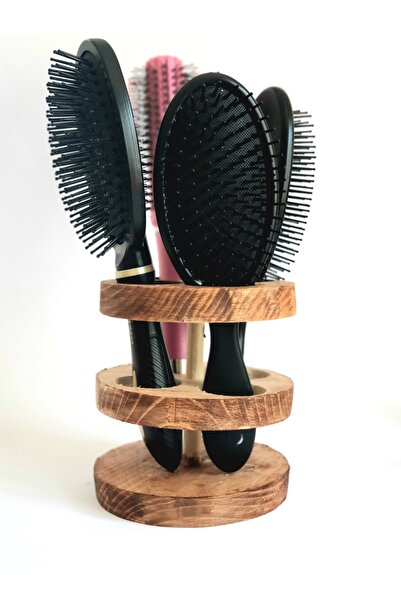 Sekiz Ahşap Tarak Standı 4 Bölmeli Taraklık Yuvarlak El Yapımı Ceviz