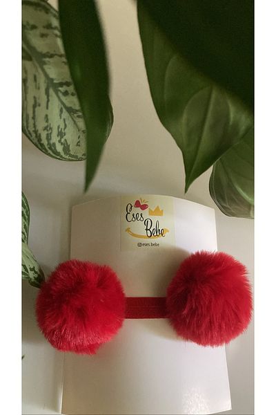 ESES BEBE Baby Girl Red Plush Pompom Band Bandana