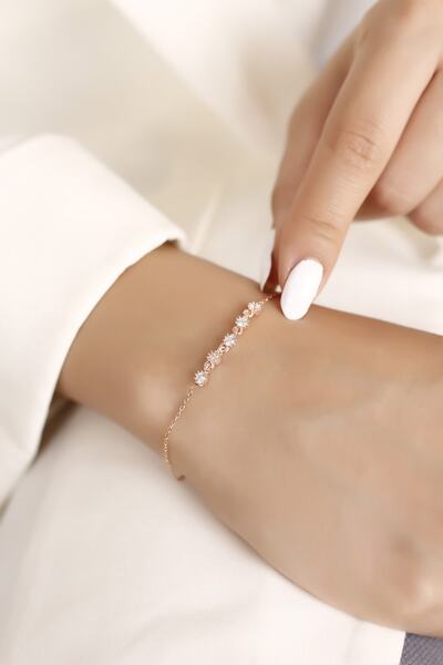 SARIASLAN Kadın Beş Taş Su Yolu Gümüş Bileklik Üç Renk Seçenekli