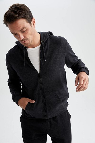 DeFacto Regular Fit Zippered Hooded Basic Sweatshirt