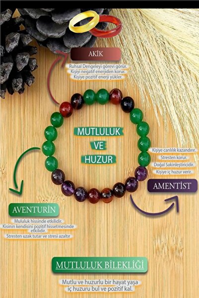 NehirTaş يتم شحن سوار السعادة المصنوع من الحجر الطبيعي المعتمد مع حلقة واحدة ...