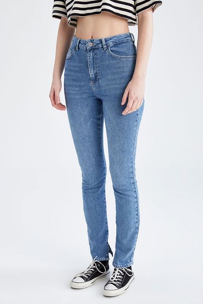 DeFacto Pantaloni slim, cu talie înaltă, detaliați cu fante