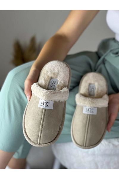 STOCON Unisex βελούδινες παντόφλες σπιτιών No Sound Cream σόλας