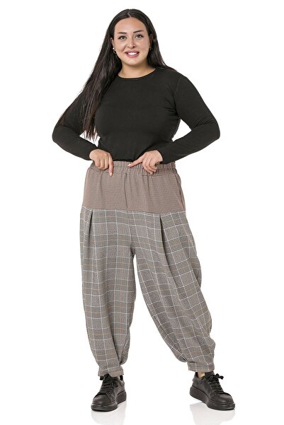 DISENTIS MODEST Plus Size Black Women's Trousers with Pleat Detail and Fabric Garnish and Shalwar Cut Pockets on the Leg and Base