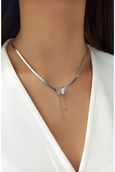 LA POTENTE BEREN قلادة على شكل فراشة فضية من الفولاذ الإيطالي