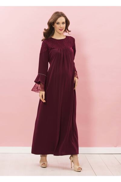 Even Fashion Hamile Giyim فستان حمل طويل بأكمام دانتيل