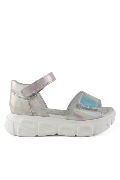 Cici Bebe Ayakkabı Sandale pentru fete din piele naturală, argintiu, strălucitoare, cu velcro, talpă groasă