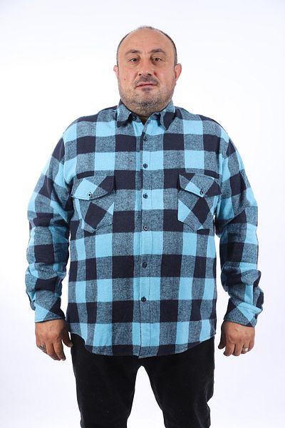 MocGrande Cămașă de lumberjack cu clapă cu buzunare dublu model 22214-albastru